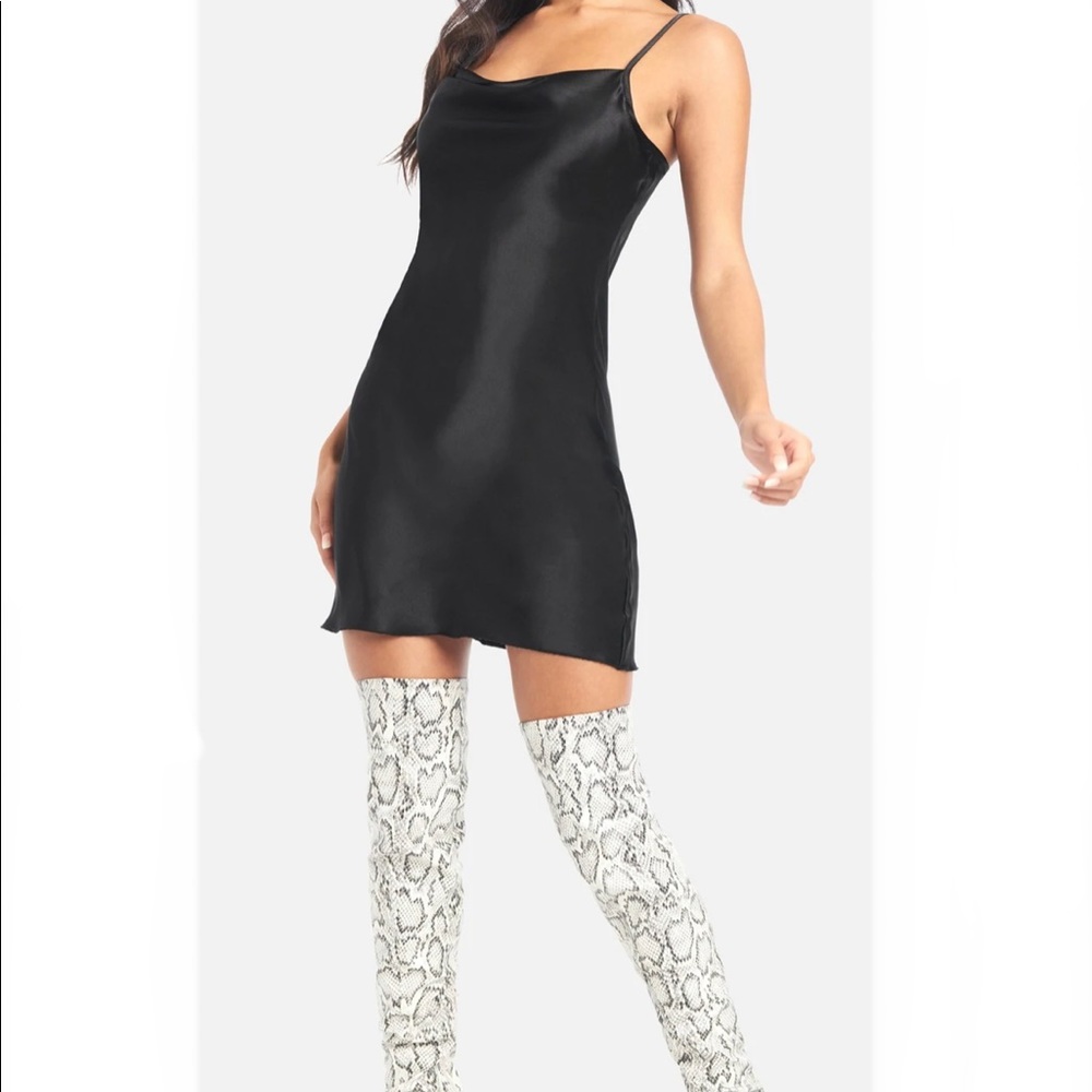 Bebe SATIN COWL NECK SLIP MINI DRESS